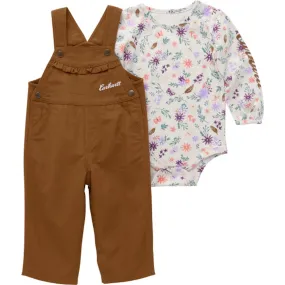 Carhartt Infant Girls' Long Sleeve Bodysuit & Canvas Overall Set Carhartt Infant Girls' Long Sleeve Bodysuit & Canvas Overall Set