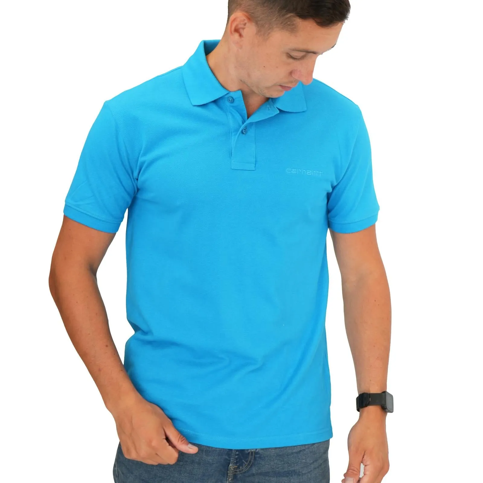 Carhartt WIP Script Logo Blue Polo Shirt