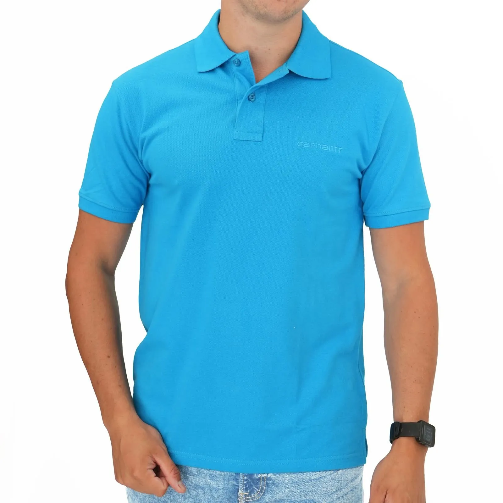 Carhartt WIP Script Logo Blue Polo Shirt