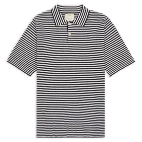 Cashmere Short Sleeve Polo - Stripe Navy Cashmere Short Sleeve Polo - Stripe Navy