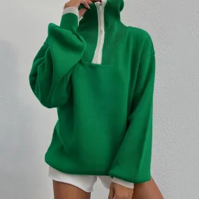 Casual Contrast Trim Spread Collar Half Zip Pullover Sweater Casual Contrast Trim Spread Collar Half Zip Pullover Sweater