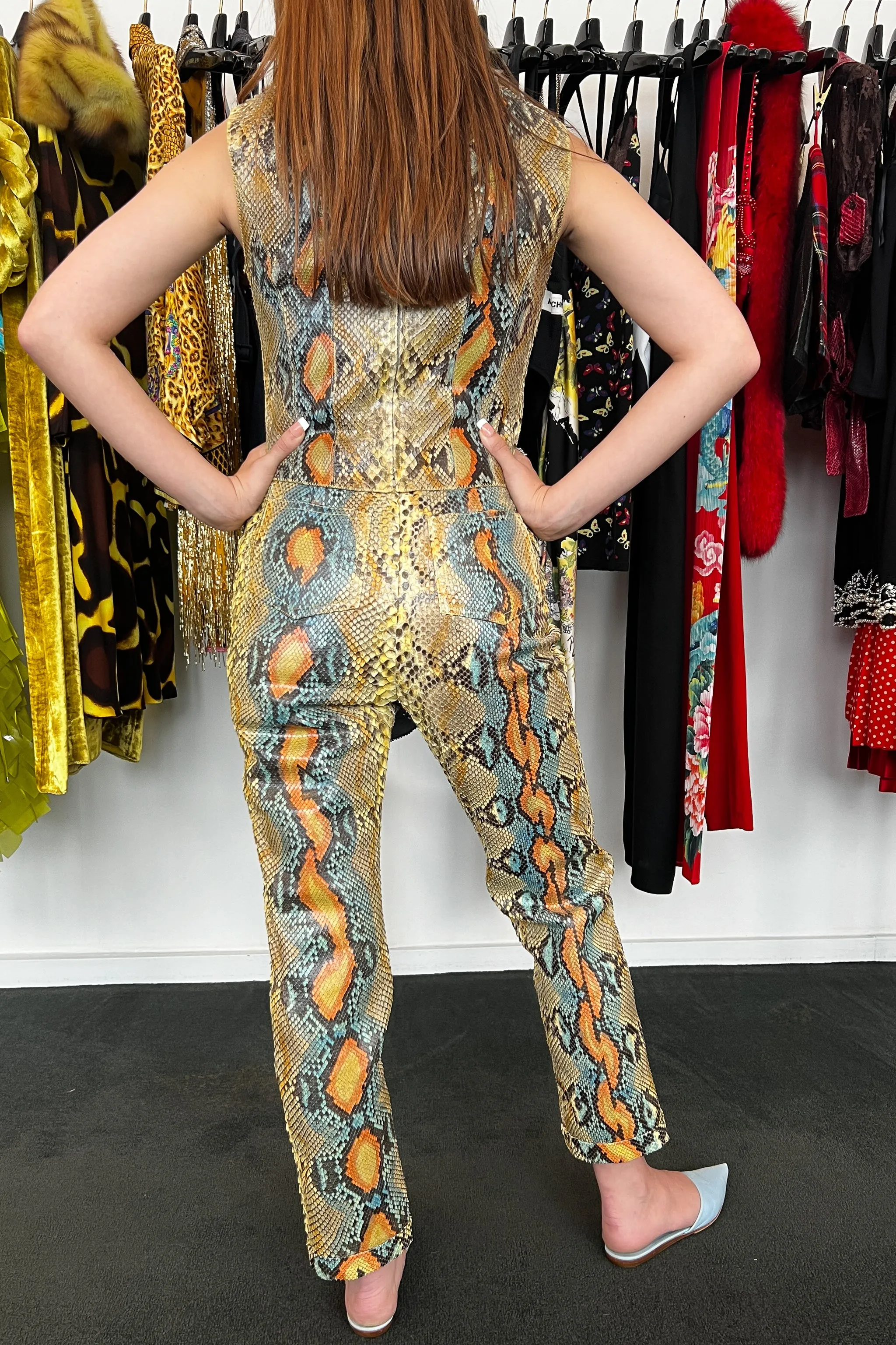 CHANEL MULTICOLOR SNAKE PANTSUIT ENSEMBLE 2000