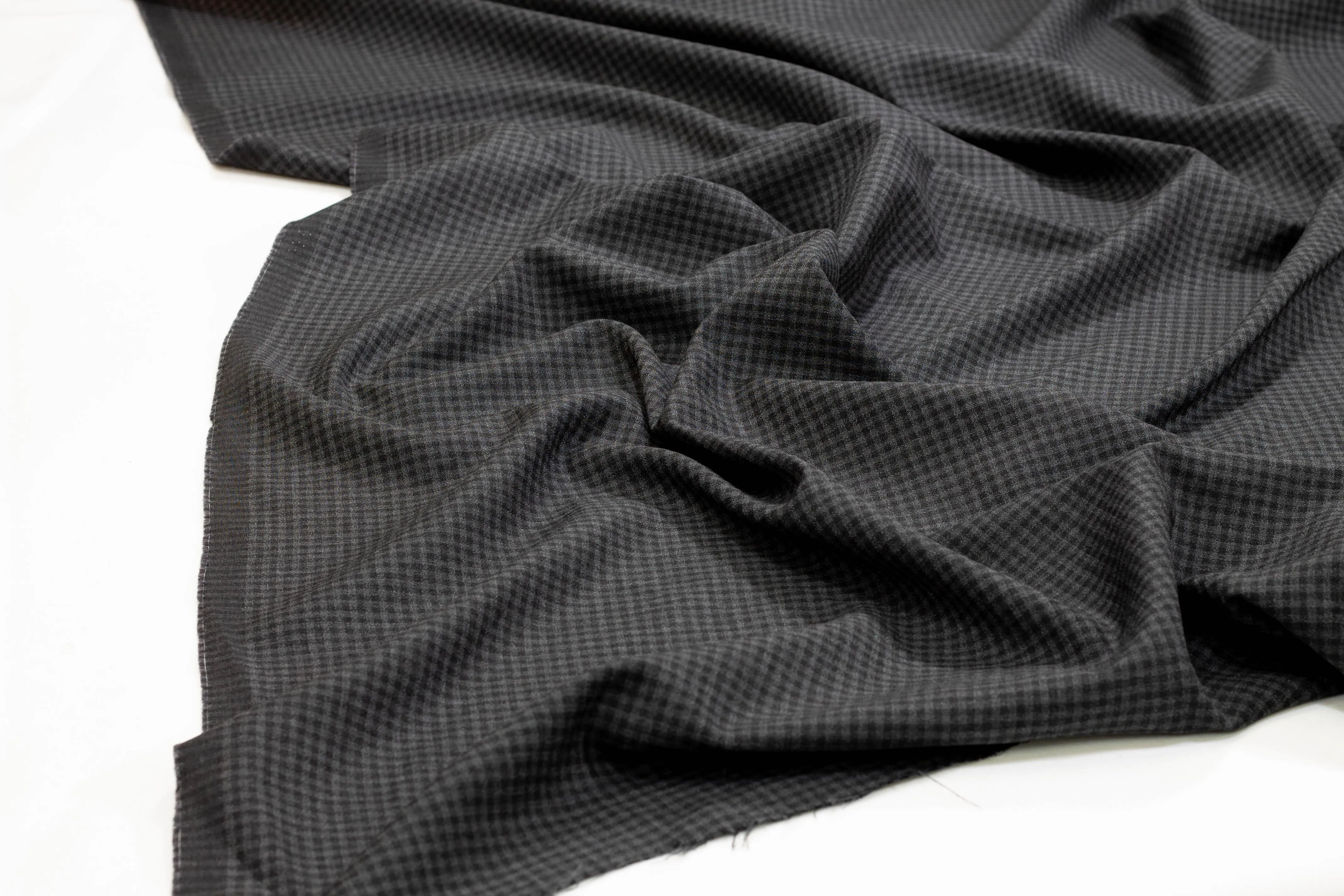 Charcoal Gray Gingham Checked Italian Wool Suiting