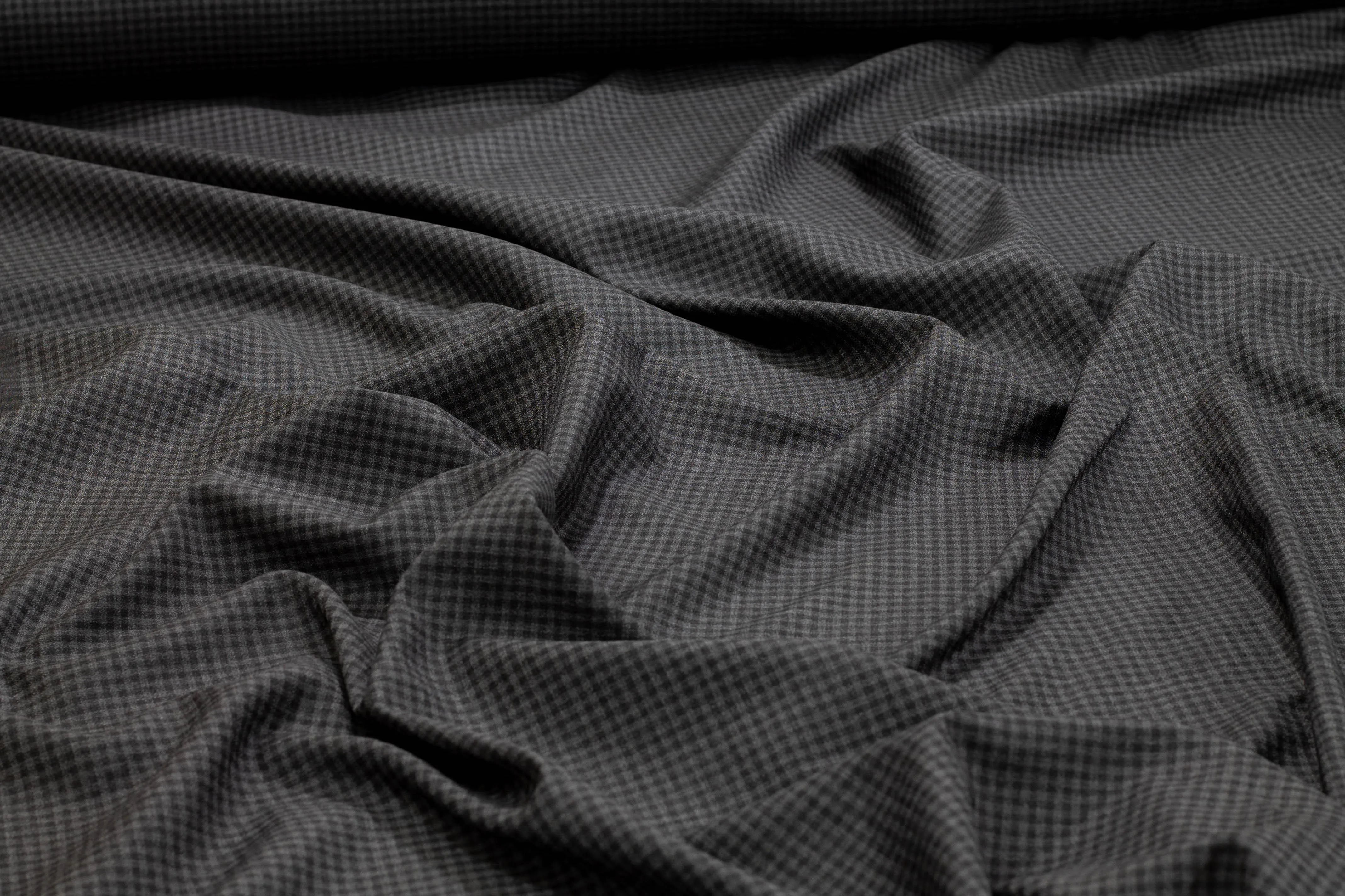 Charcoal Gray Gingham Checked Italian Wool Suiting