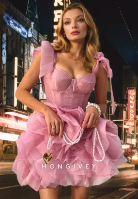 Chic Tulle A-Line Sweetheart Bowknot Spaghetti Straps Party/Homecoming Dress Chic Tulle A-Line Sweetheart Bowknot Spaghetti Straps Party/Homecoming Dress