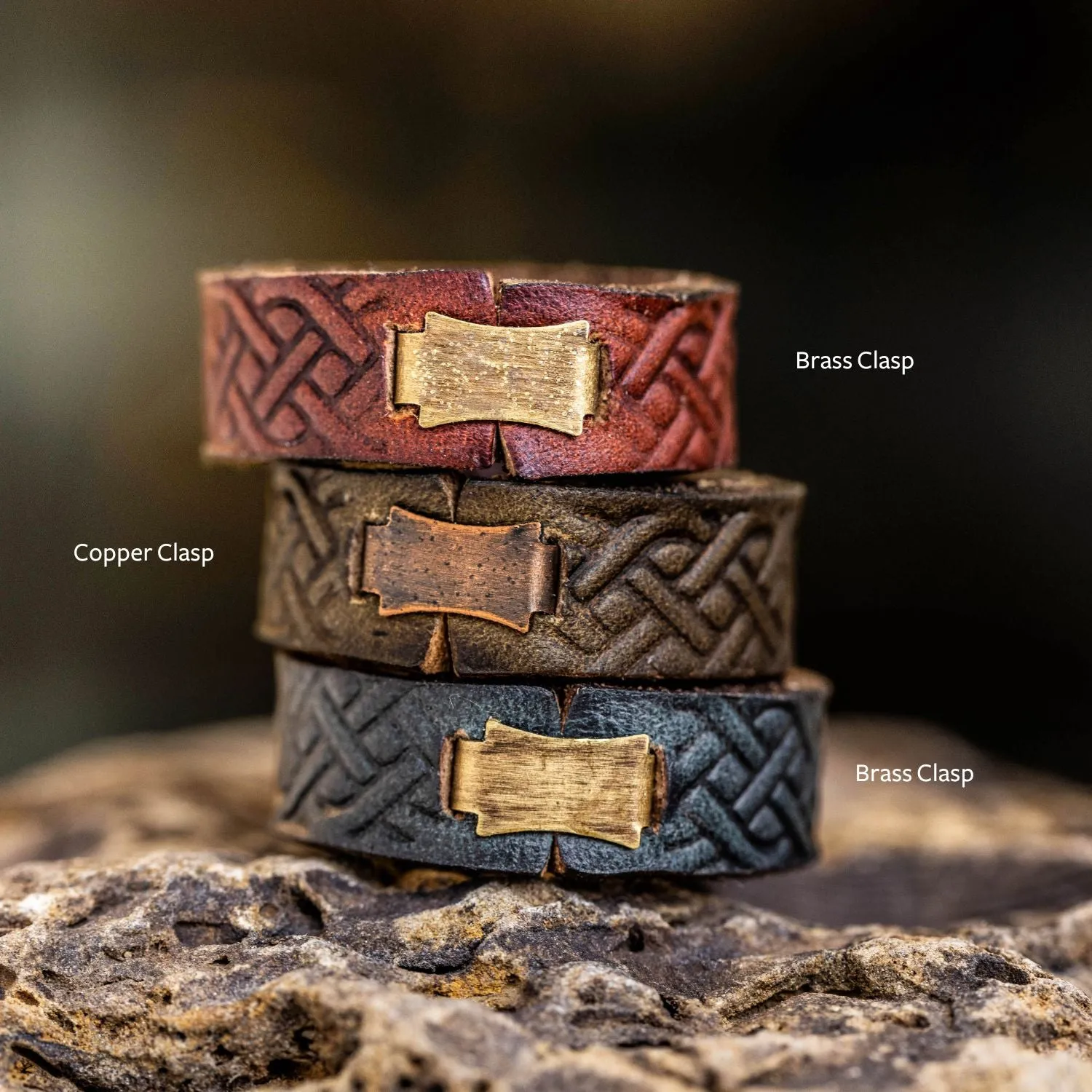 Claddagh Leather Ring | Dark Olive