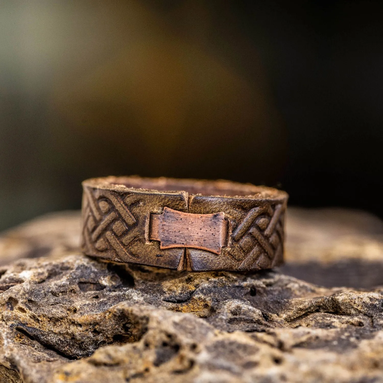 Claddagh Leather Ring | Dark Olive