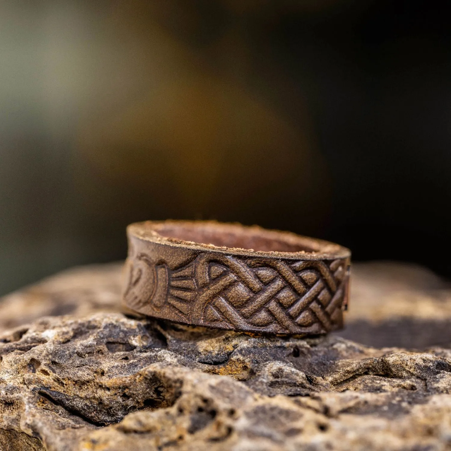 Claddagh Leather Ring | Dark Olive