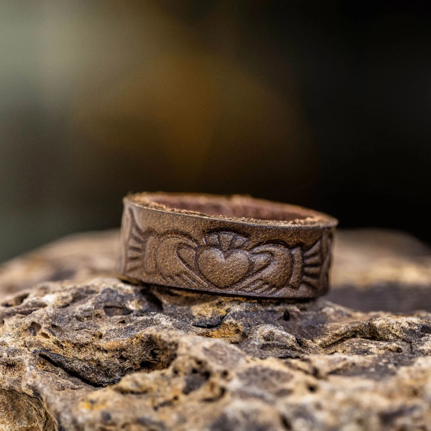 Claddagh Leather Ring | Dark Olive