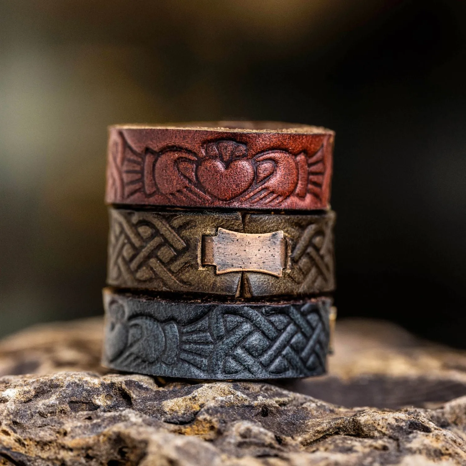 Claddagh Leather Ring | Dark Olive
