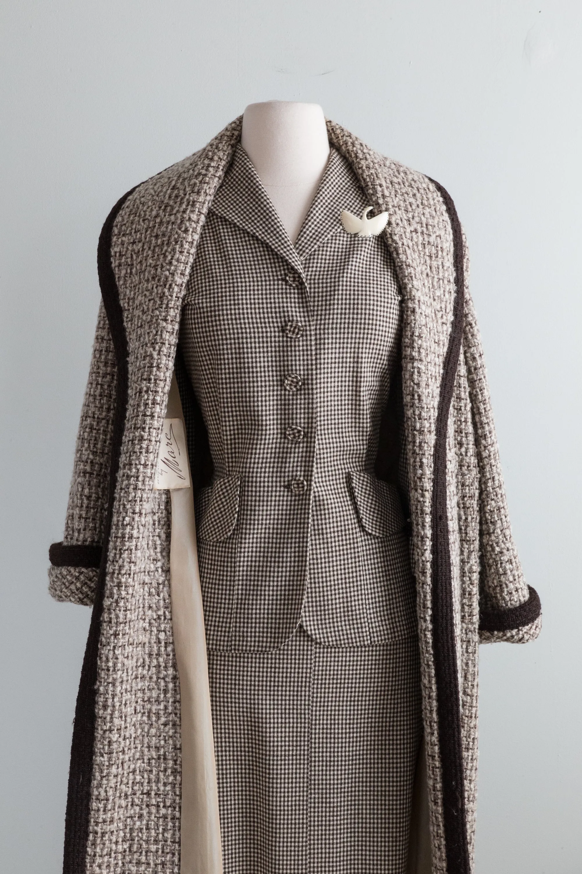 Classic 1950's Lightweight Wool Gingham Two Piece Suit / Medium