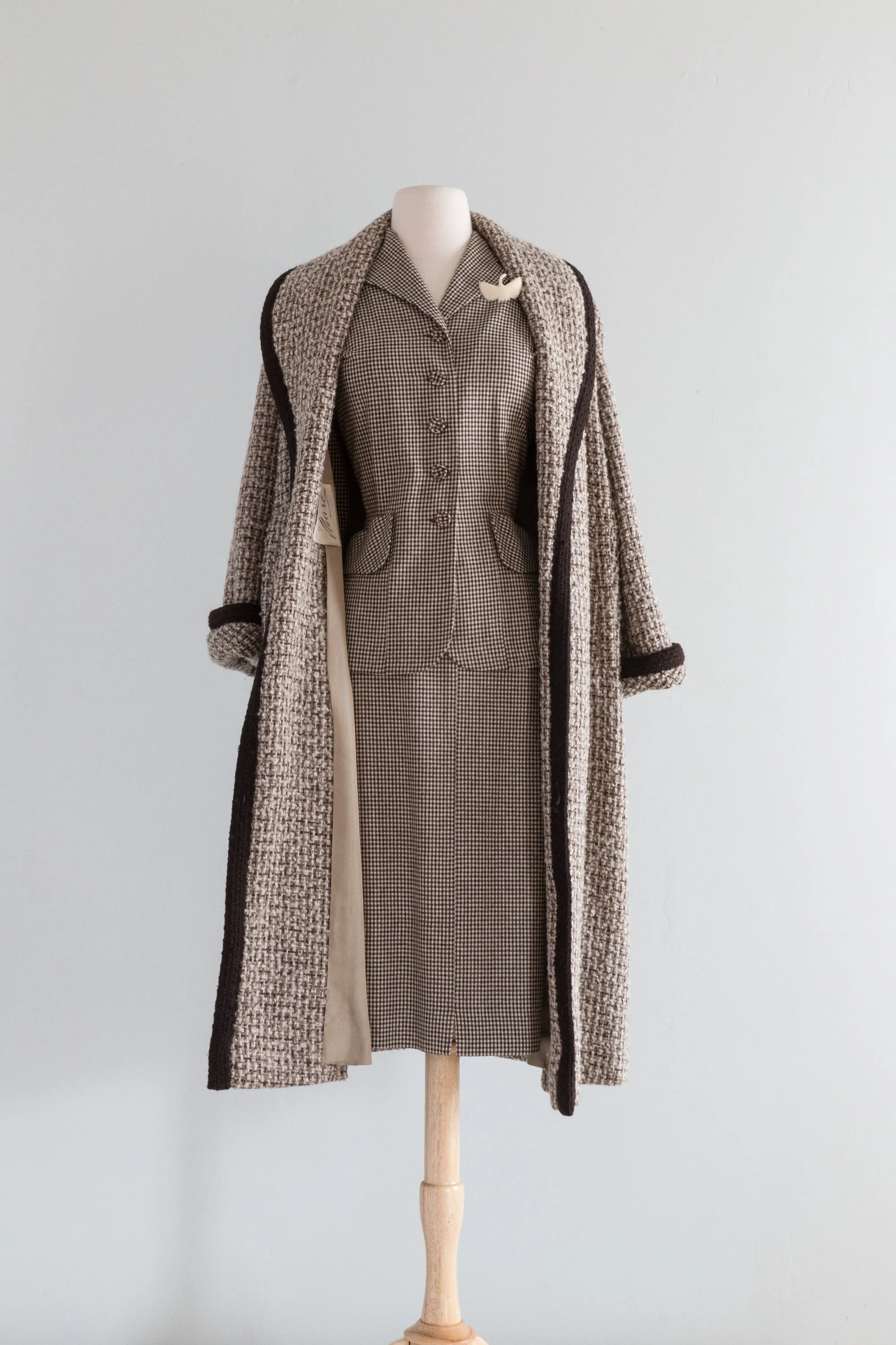 Classic 1950's Lightweight Wool Gingham Two Piece Suit / Medium