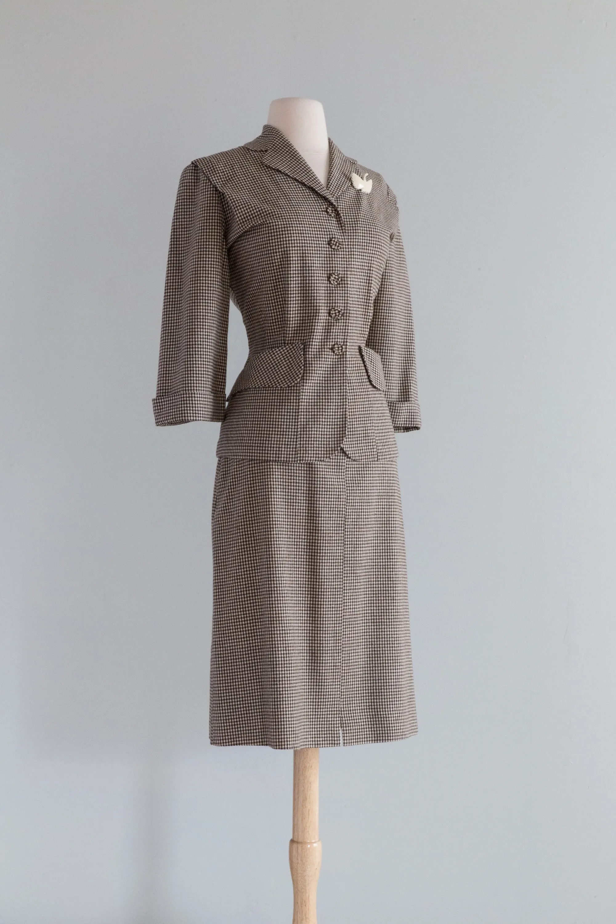 Classic 1950's Lightweight Wool Gingham Two Piece Suit / Medium