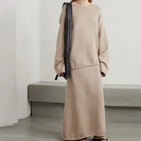 Classy High Waist Woven Cotton Blend Rolled Trim Maxi Knit Straight Skirt Classy High Waist Woven Cotton Blend Rolled Trim Maxi Knit Straight Skirt