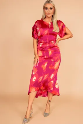 Cleo Pink Satin Print Dress Cleo Pink Satin Print Dress