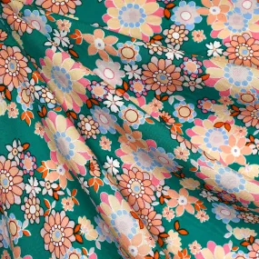 Colorful Vintage Floral Rayon Challis Jade/Peach Colorful Vintage Floral Rayon Challis Jade/Peach