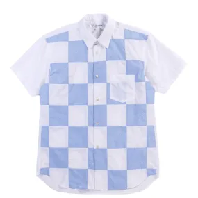 COMME DES GARCONS SHIRT B050 PATCHWORK SHORTSLEEVE SHIRT WHITE / BLUE COMME DES GARCONS SHIRT B050 PATCHWORK SHORTSLEEVE SHIRT WHITE / BLUE