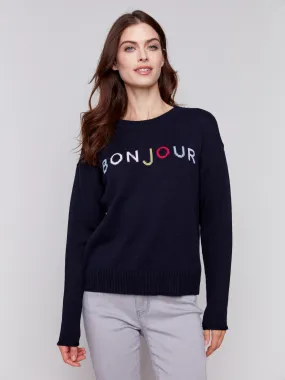 Cotton Blend Bonjour Sweater - Navy Cotton Blend Bonjour Sweater - Navy