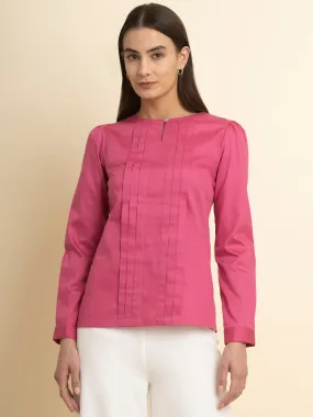 Cotton Pleat Detail Top - Pink Cotton Pleat Detail Top - Pink