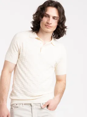 Cream Terry Towel Checkered Polo Knit Cream Terry Towel Checkered Polo Knit