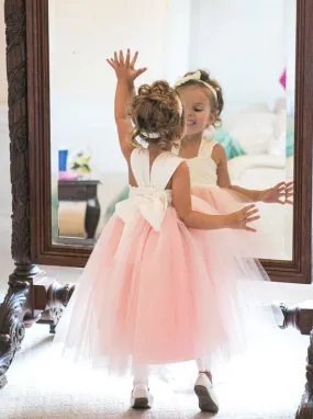Cute A-line Pink Long Tulle Flower Girl Dress With Bowknot OF130 Cute A-line Pink Long Tulle Flower Girl Dress With Bowknot OF130