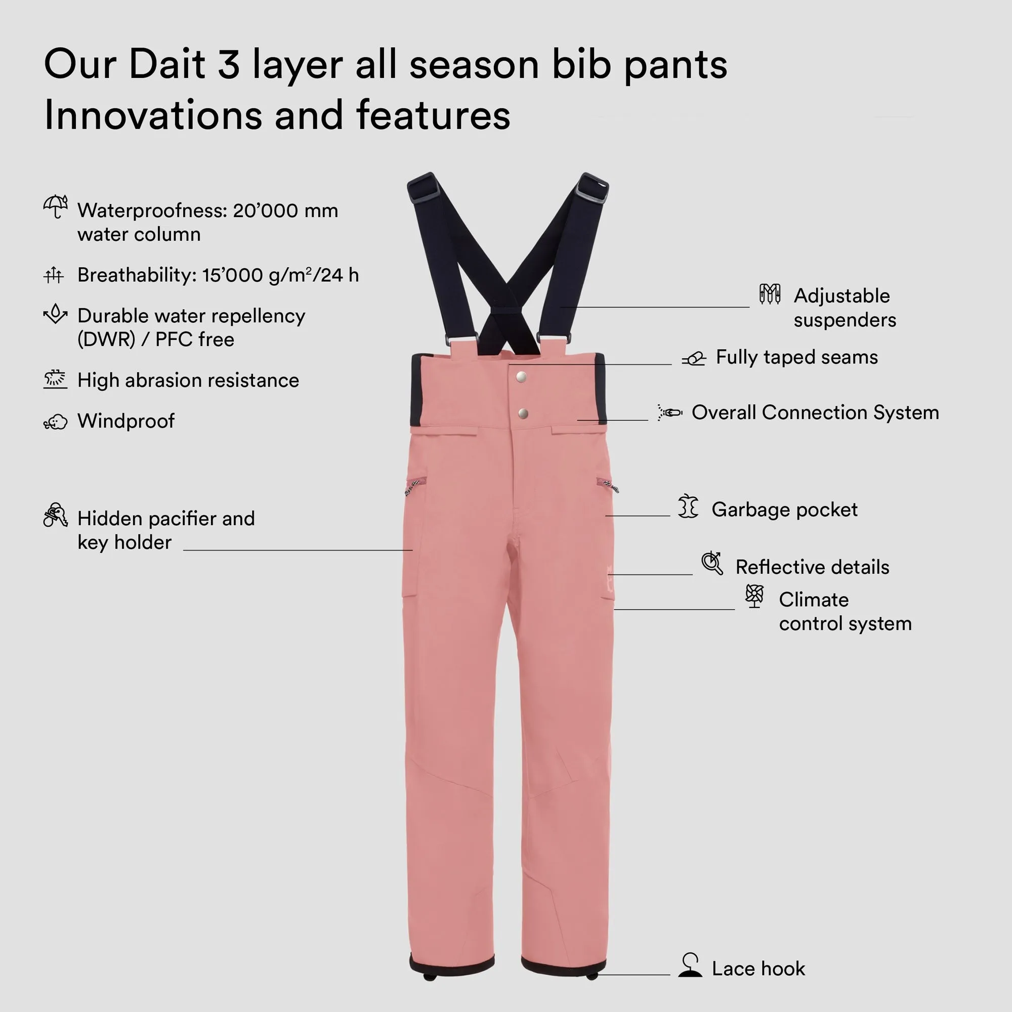 Dait 3 layer all season bib pants