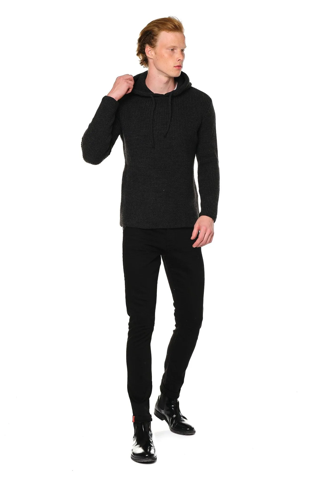 Drawstring Hooded Sweater - Anthracite