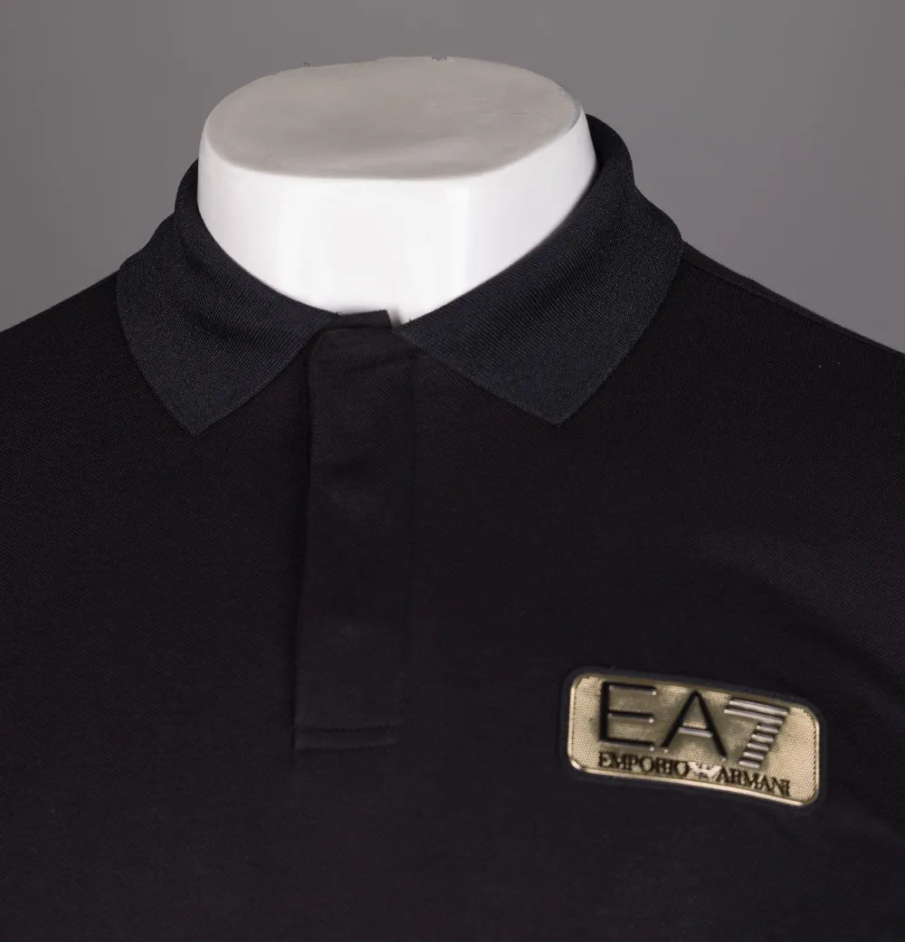 EA7 Gold Logo Pique Polo Shirt Black