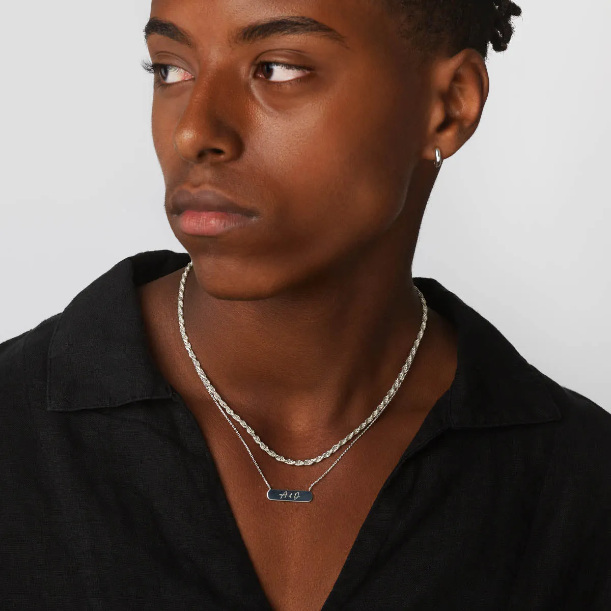 Engravable Horizontal Bar Necklace in Silver