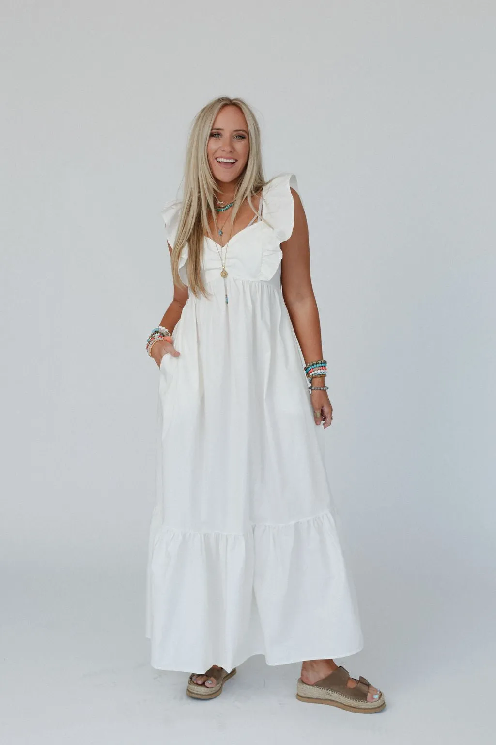 Erin Tiered Maxi Dress - White