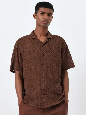 ETA Brown Knit-Textured Relaxed-Fit Cotton Shirt ETA Brown Knit-Textured Relaxed-Fit Cotton Shirt