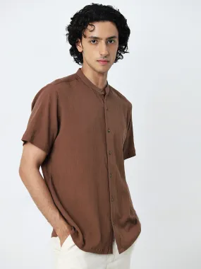 ETA Brown Textured Resort-Fit Cotton Shirt ETA Brown Textured Resort-Fit Cotton Shirt
