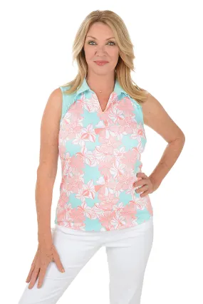 Exotic Flower Ruffle Raglan Sleeveless Polo Top Exotic Flower Ruffle Raglan Sleeveless Polo Top