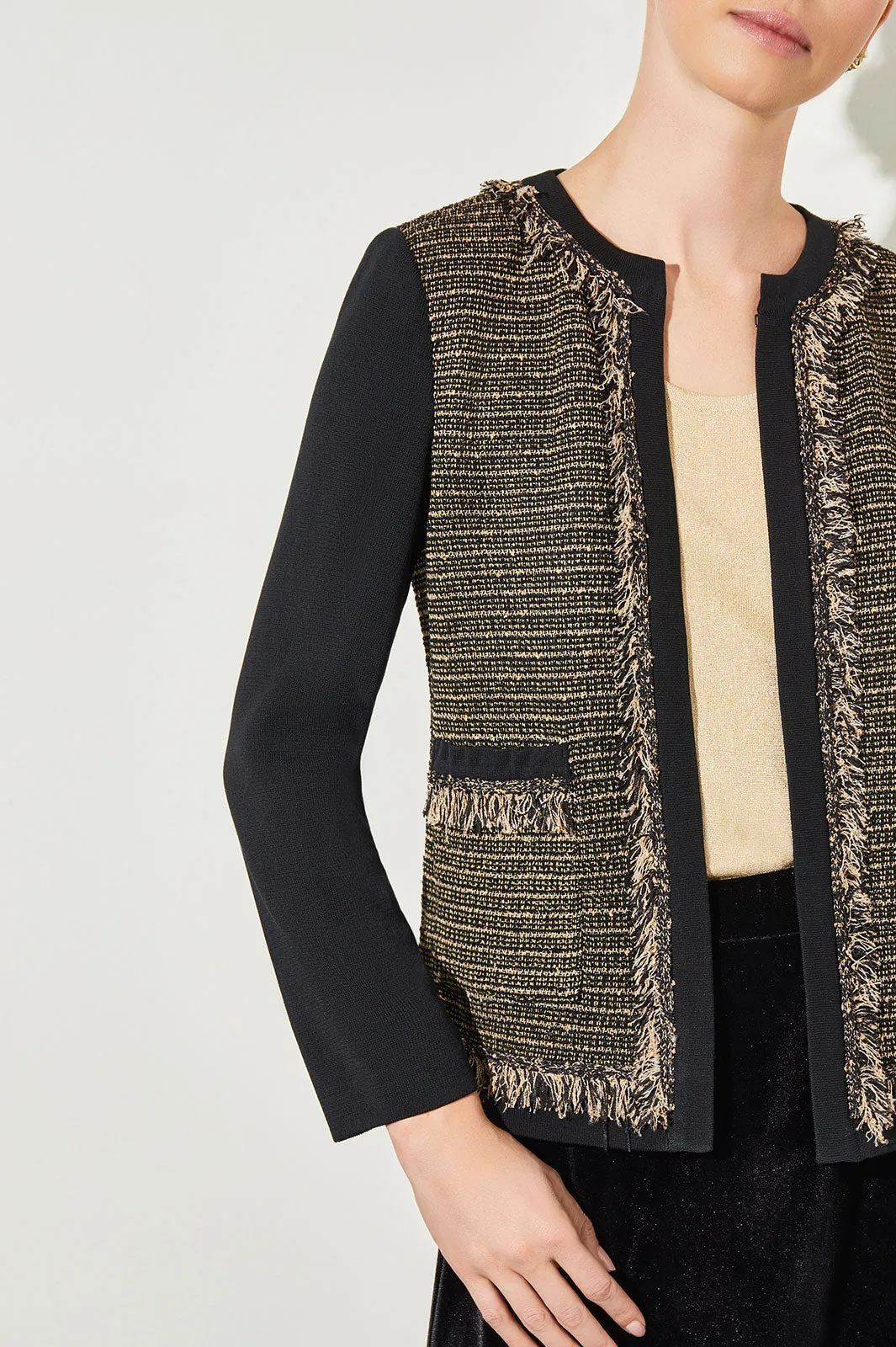 Eyelash Trim Jacket - Shimmer Tweed Knit