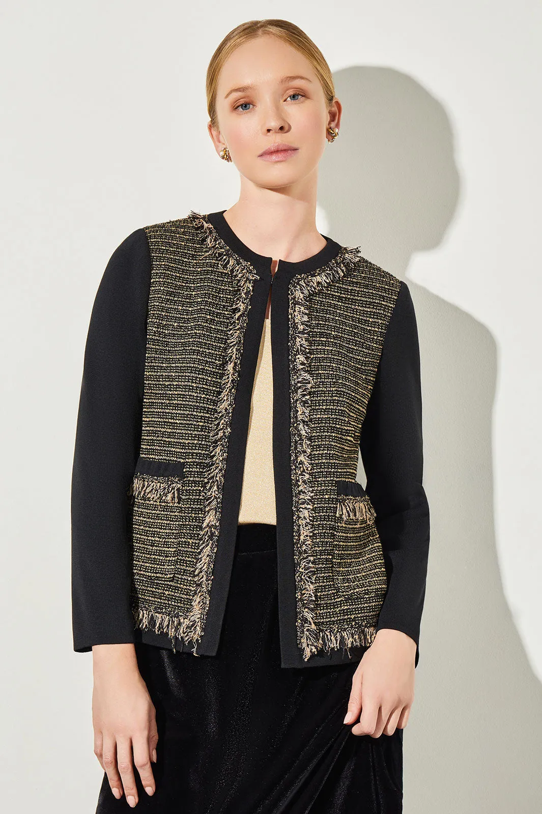 Eyelash Trim Jacket - Shimmer Tweed Knit