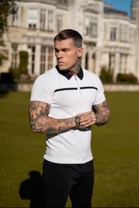 Father Sons Classic White / Black Horizontal Stripe Zipped Polo Short Sleeve - FSN043 Father Sons Classic White / Black Horizontal Stripe Zipped Polo Short Sleeve - FSN043