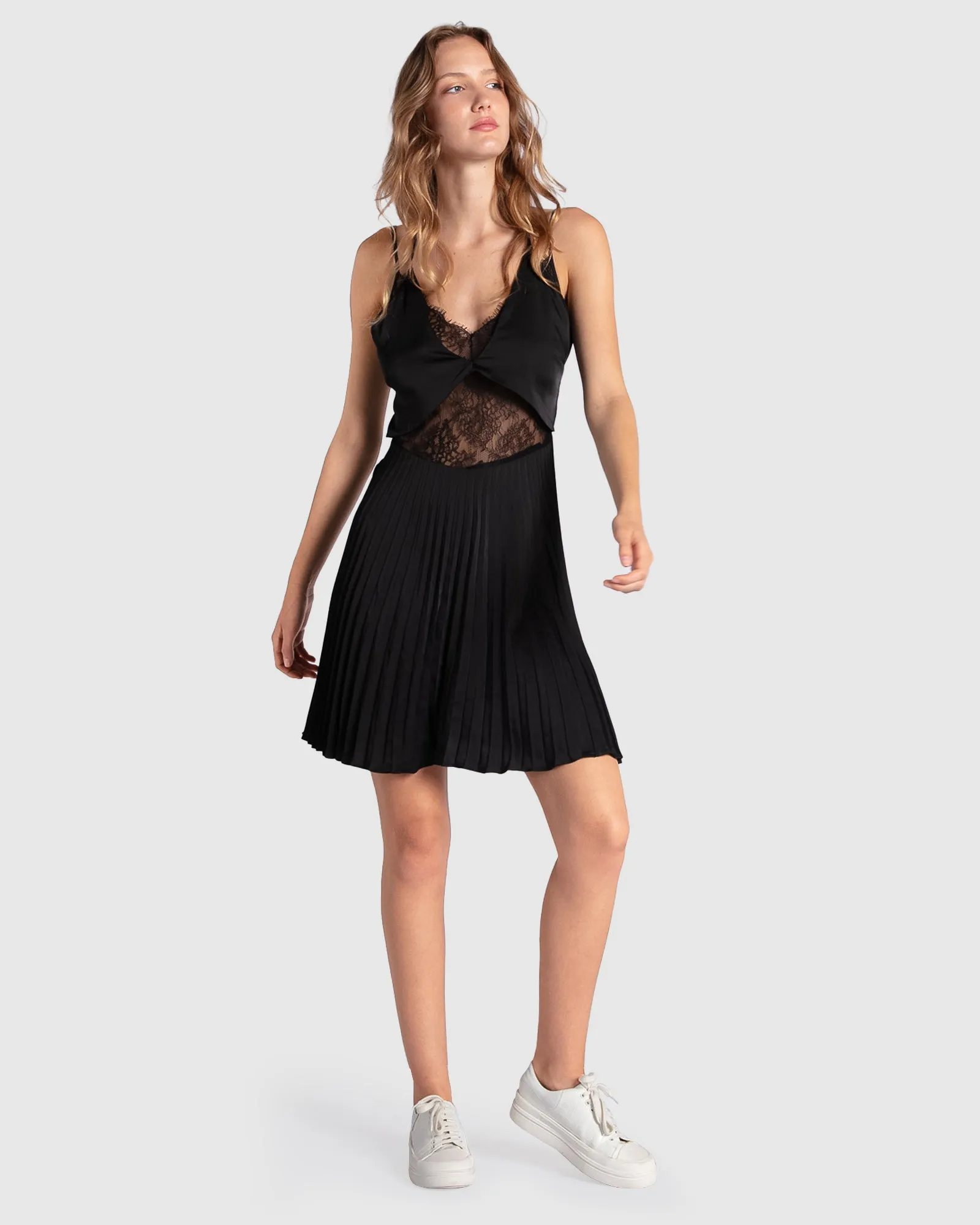 Feel It Still Lace Trim Mini Dress - Black