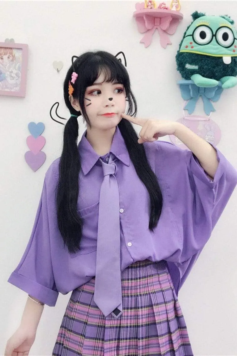 Flare Sleeved Loose Shirt With Bowknot Tie