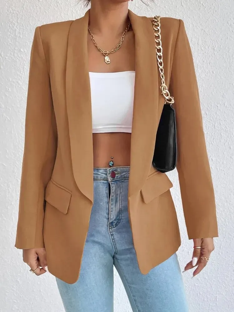 Getadme Black Women Blazer New In Fashion Korean Autumn Loose Casual Office Lady Pockets Pink Outwear Chic Elegant Woman Jacket