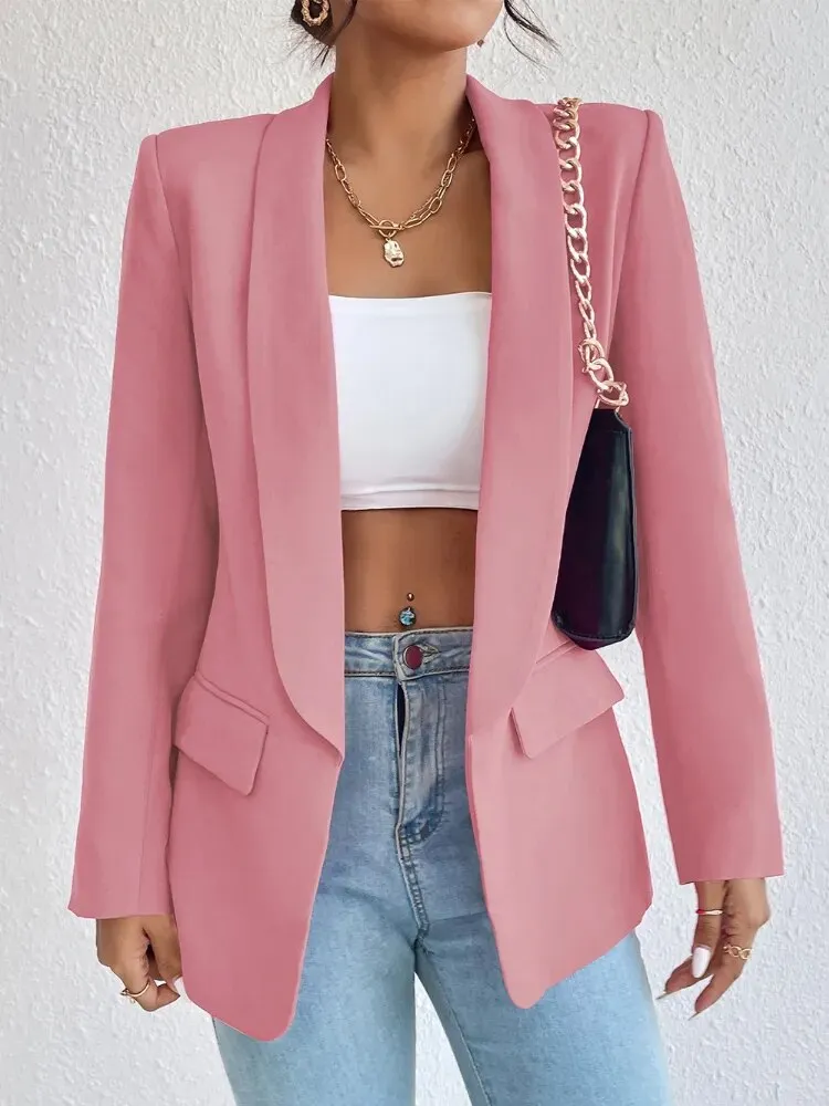 Getadme Black Women Blazer New In Fashion Korean Autumn Loose Casual Office Lady Pockets Pink Outwear Chic Elegant Woman Jacket