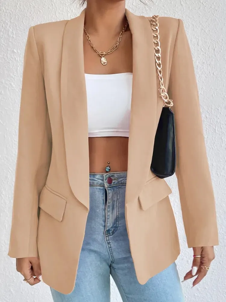 Getadme Black Women Blazer New In Fashion Korean Autumn Loose Casual Office Lady Pockets Pink Outwear Chic Elegant Woman Jacket