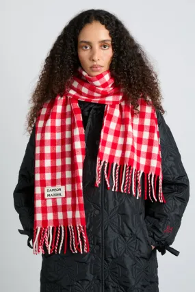 gingham scarf in responsible wool - red gingham scarf in responsible wool - red