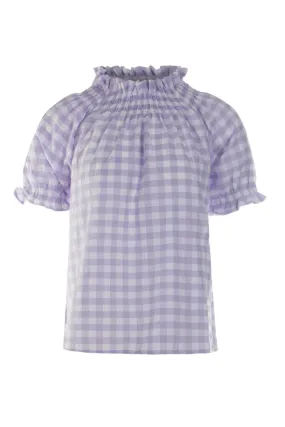 Gingham Top with frill neck | Lilac/White Big Check | 4074AR Gingham Top with frill neck | Lilac/White Big Check | 4074AR