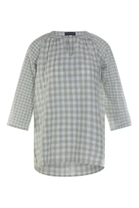 Gingham Tunic with nehru collar | SAGE/WHITE | 4078AR Gingham Tunic with nehru collar | SAGE/WHITE | 4078AR