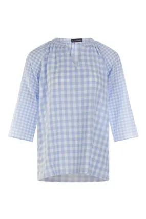Gingham Tunic with nehru collar | SKY/WHITE | 4078AR Gingham Tunic with nehru collar | SKY/WHITE | 4078AR