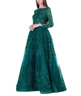 Green Boat Neck Embellished Overall Gown Green Boat Neck Embellished Overall Gown