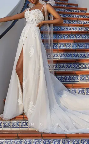 H1023 - Elegant & Luxurious Sweetheart Appliques Bowknot Strappy With Side Slit Long Wedding Dress H1023 - Elegant & Luxurious Sweetheart Appliques Bowknot Strappy With Side Slit Long Wedding Dress