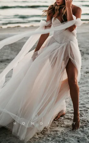 H1185 - Sexy Tulle Illusion A-Line Sweetheart Bowknot Strappy Empire With Side Slit Beach Wedding Dress H1185 - Sexy Tulle Illusion A-Line Sweetheart Bowknot Strappy Empire With Side Slit Beach Wedding Dress
