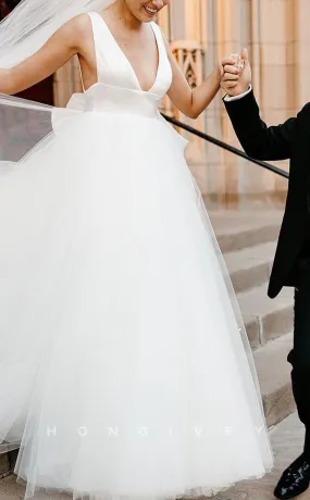 H1195 - Sexy Tulle A-Line V-Neck Straps Empire Bowknot With Train Wedding Dress H1195 - Sexy Tulle A-Line V-Neck Straps Empire Bowknot With Train Wedding Dress