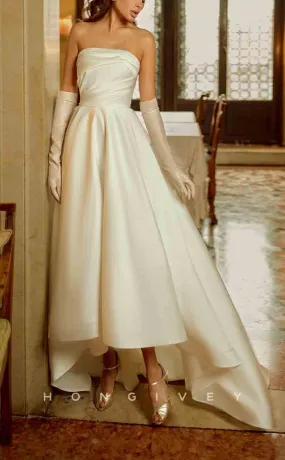 H1298 - Sexy Satin A-Line Strapless Empire Ruched High Low Gloves Bowknot With Train Wedding Dress H1298 - Sexy Satin A-Line Strapless Empire Ruched High Low Gloves Bowknot With Train Wedding Dress